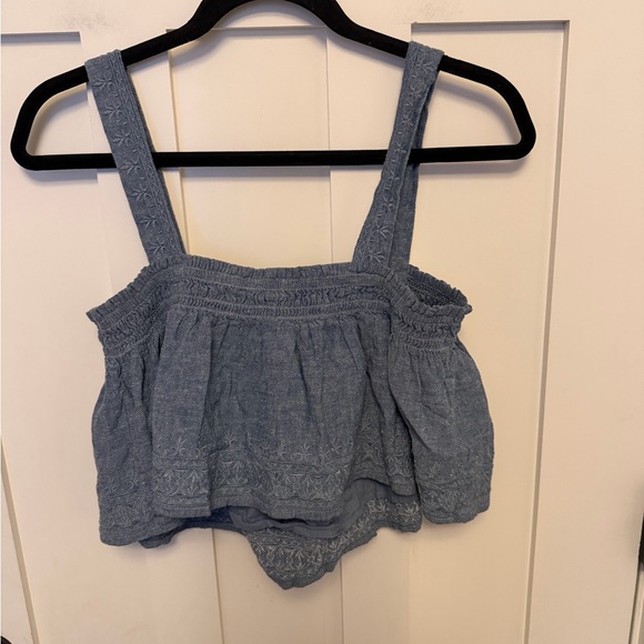 American Eagle Square Neck Blue Crop Top Embroidered size small boho babydoll - Picture 9 of 10